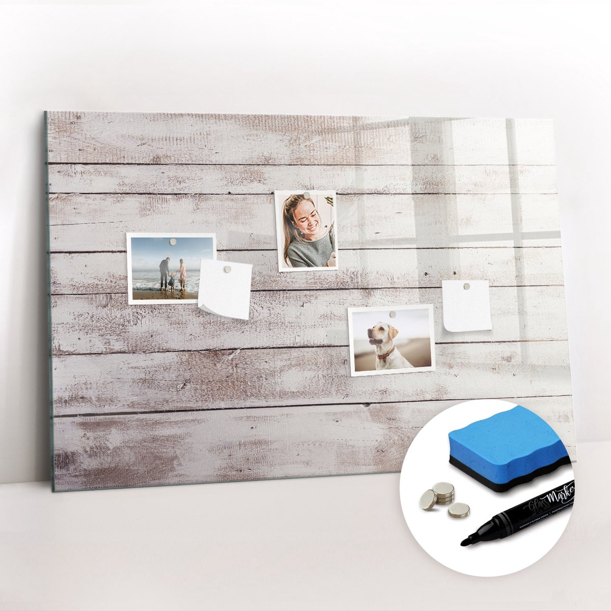 Tulup Whitebord - Houten plankpatroon - 90 x 60 cm - Wit Magneetbord Rechthoekig - Gratis 5 Sterke Magneten + Whiteboard Marker & Wisser - Wanddecoratie Kantoor - Magneetbord Keuken - Productiviteit Tools