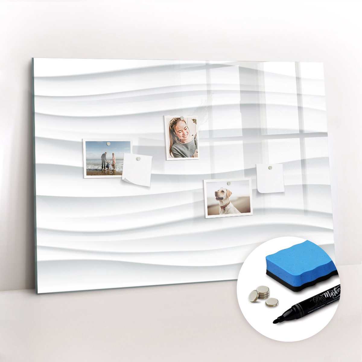Tulup Whitebord - Golventextuur - 100 x 70 cm - Wit Magneetbord Design - Gratis 5 Sterke Magneten + Whiteboard Marker & Wisser - Minimalistisch Prikbord - Foto Magneetbord - Organiseer Je Bureau