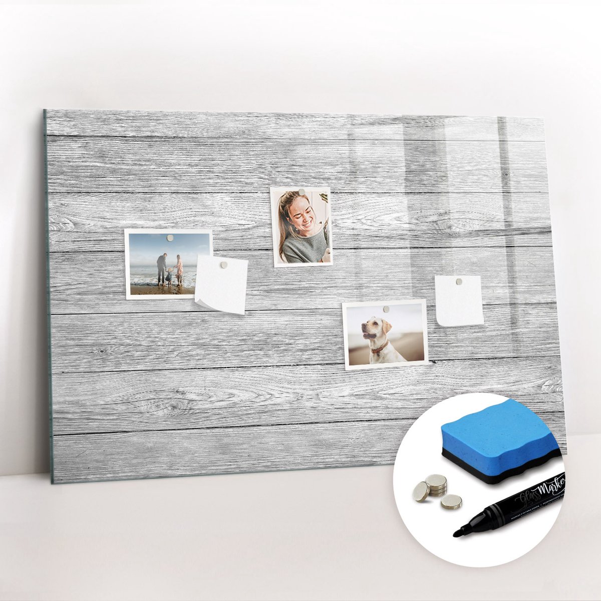 Tulup Whitebord - Verticale houten panelen - 90 x 60 cm - Grijs Magneetbord Keuken - Gratis 5 Sterke Magneten + Whiteboard Marker & Wisser - Moderne Wanddecoratie - Memobord Keuken - Planning Muur