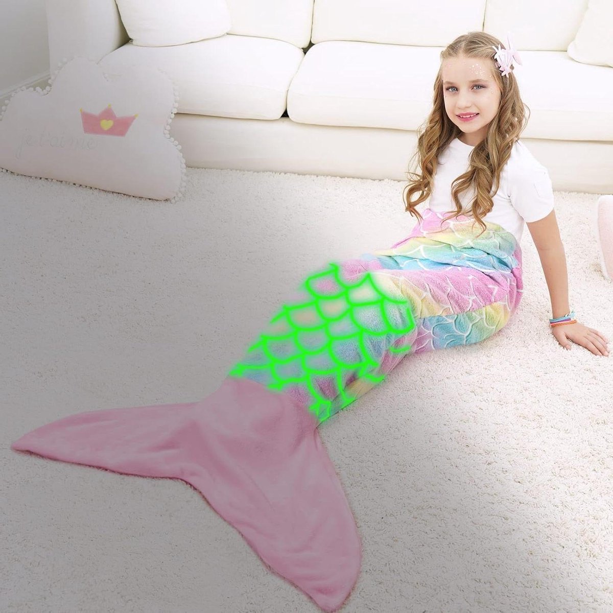 Mermaid Staart Deken - Slaapzak Deken - Cosy Cuddles - Glow in the Dark - 110 x 40 cm - Regenboog
