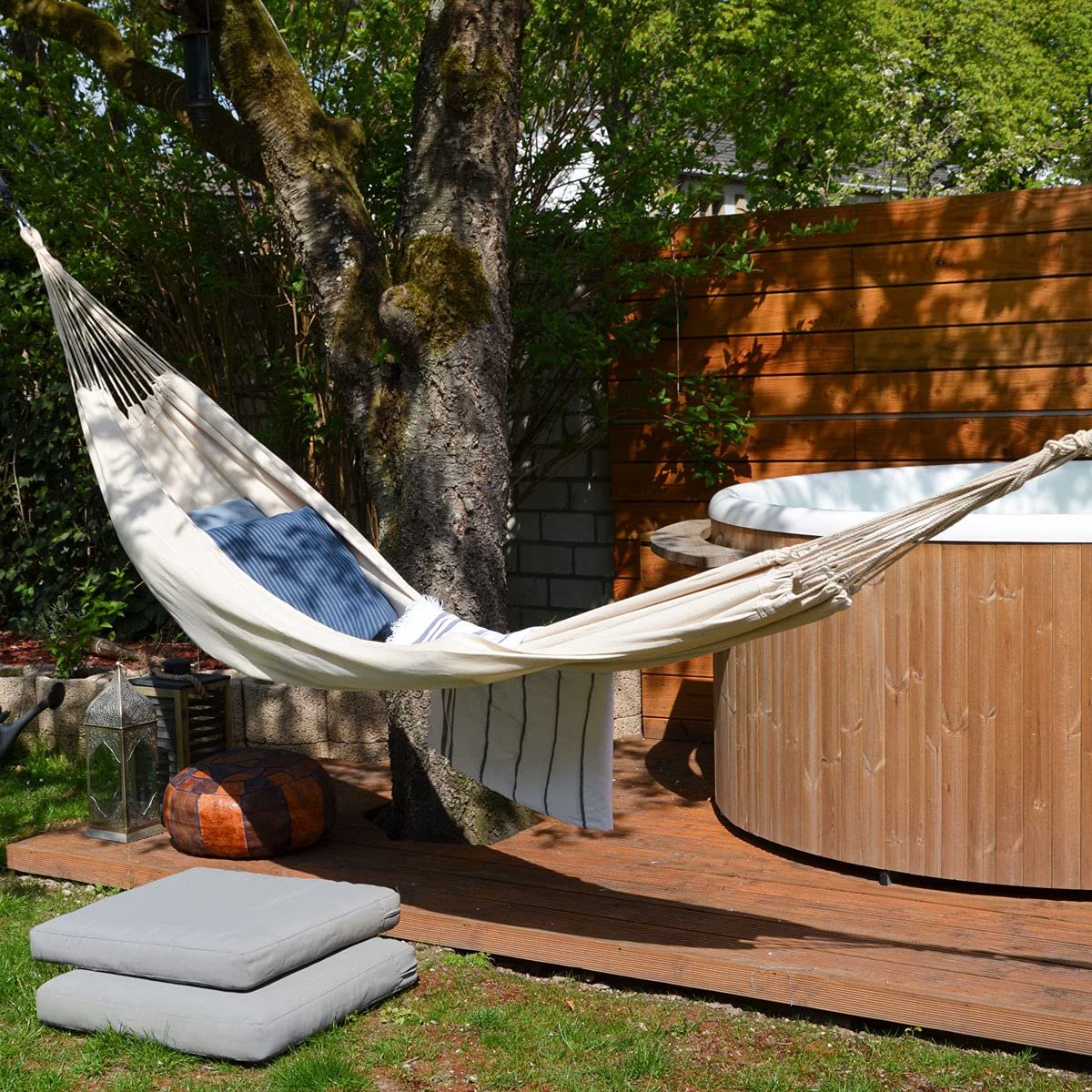 Hangmat voor Twee Personen 400 x 160 cm - XXL Katoenen Ligbed voor Tuin Camping Balkon - Stevige Draagkracht 150 kg - Comfortabele Outdoor Slinger voor Ontspanning - Reisgebruik Zonplek Rustmat