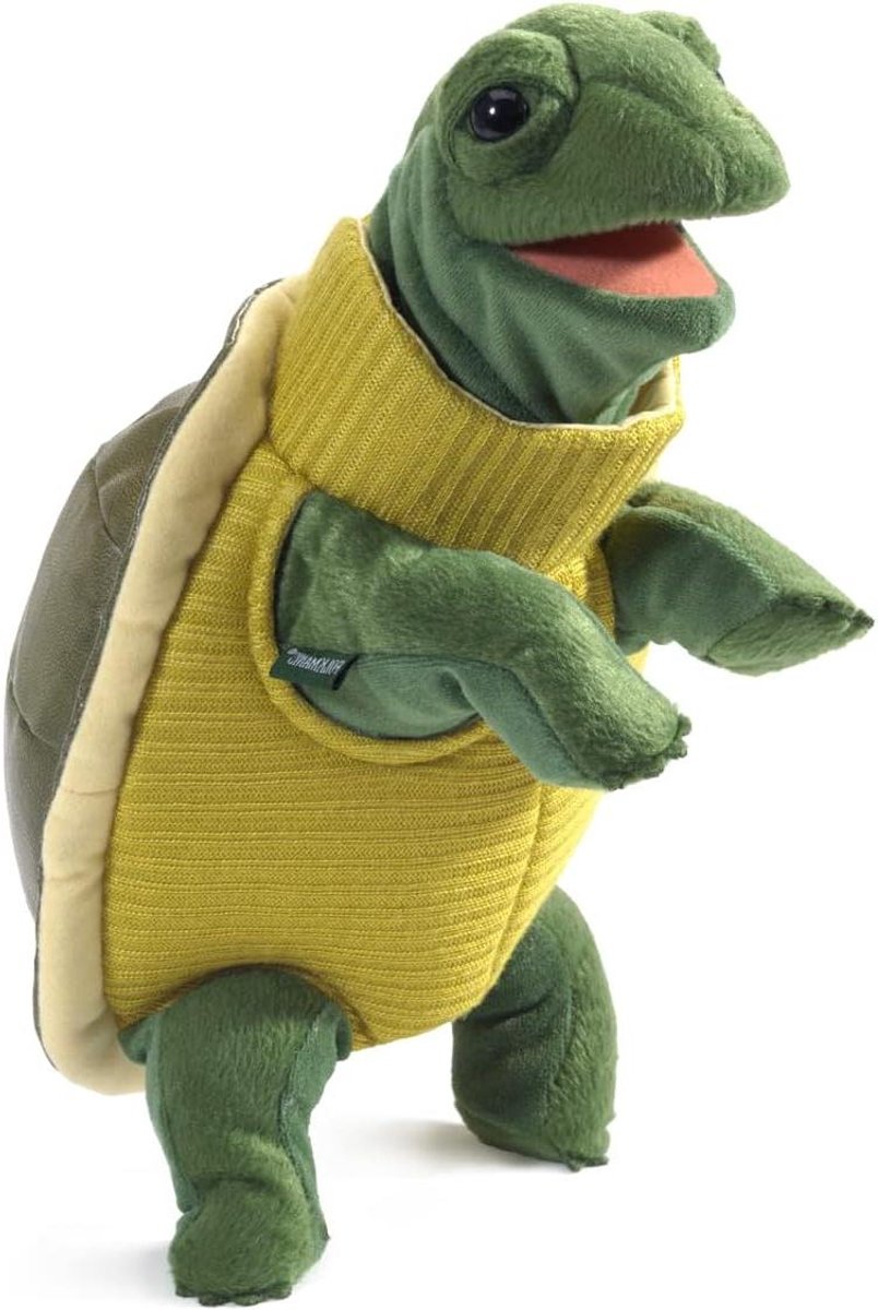 Schildpad Handpop - Knuffelpop Dier - Educatief Spelen - Zachte Vinyl Panter - 30 cm Hoog - Groen
