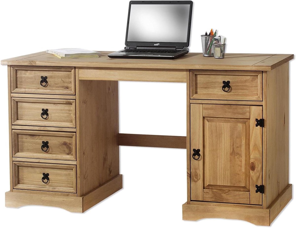 Bureau Grenenhout - Werktafel Hout - Thuiswerken Organiseren - Massief Hout - 140 x 77 x 60 cm - Bruin