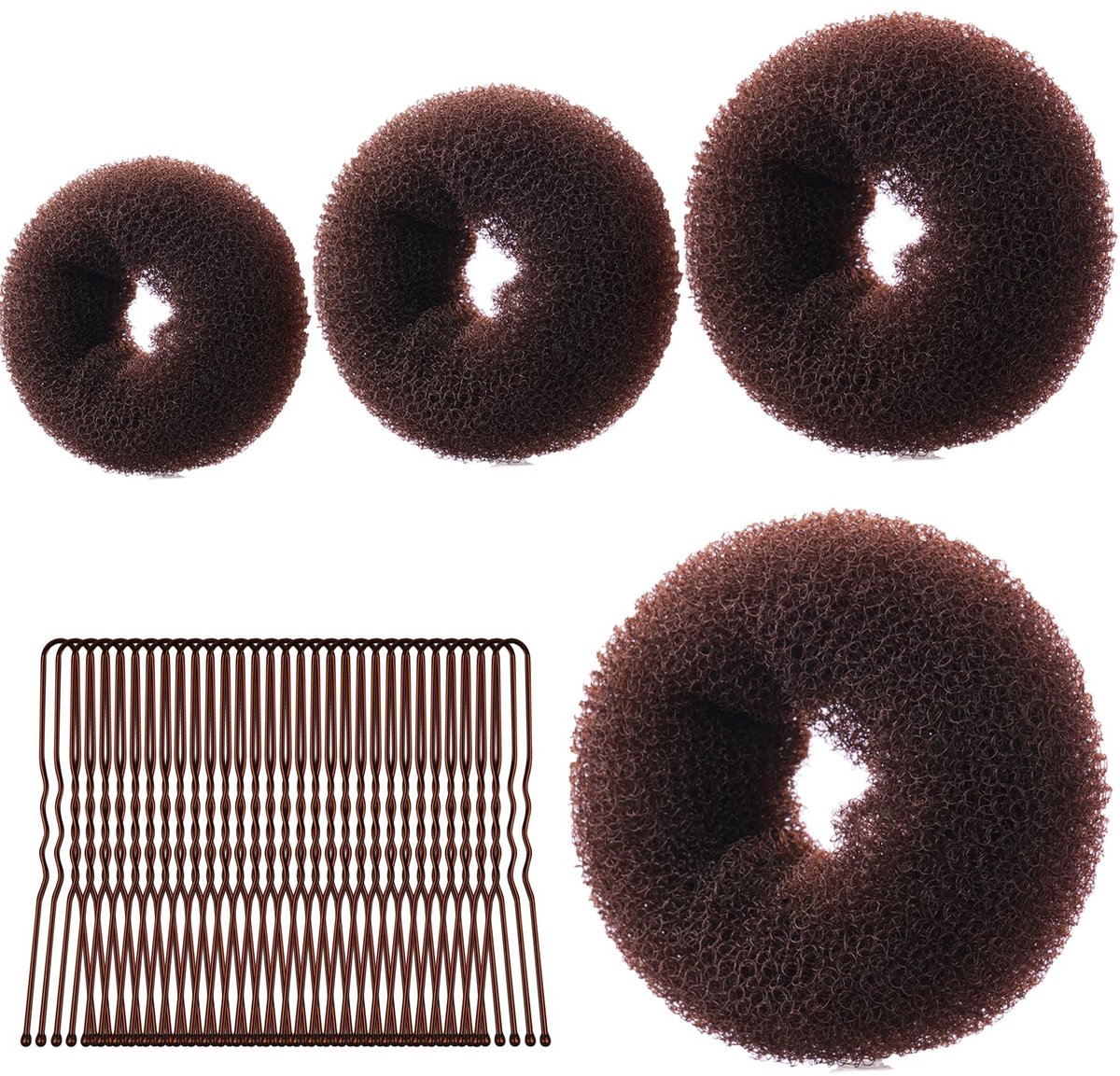 Donut Bun Maker Set, 4 stuks Ring Style Donut Bun Shaper met 30 haarspelden, Blonde Chignon Donut Bun Haaraccessoires voor meisjes Kinderen Vrouwen DIY Chignon Haarstijlen