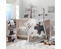 Baby Ledikant Dekentje - Kinderkamer Set - Babykamer Inrichten - 5 Delig Met Muurstickers - 132 x 71 cm - Grijs