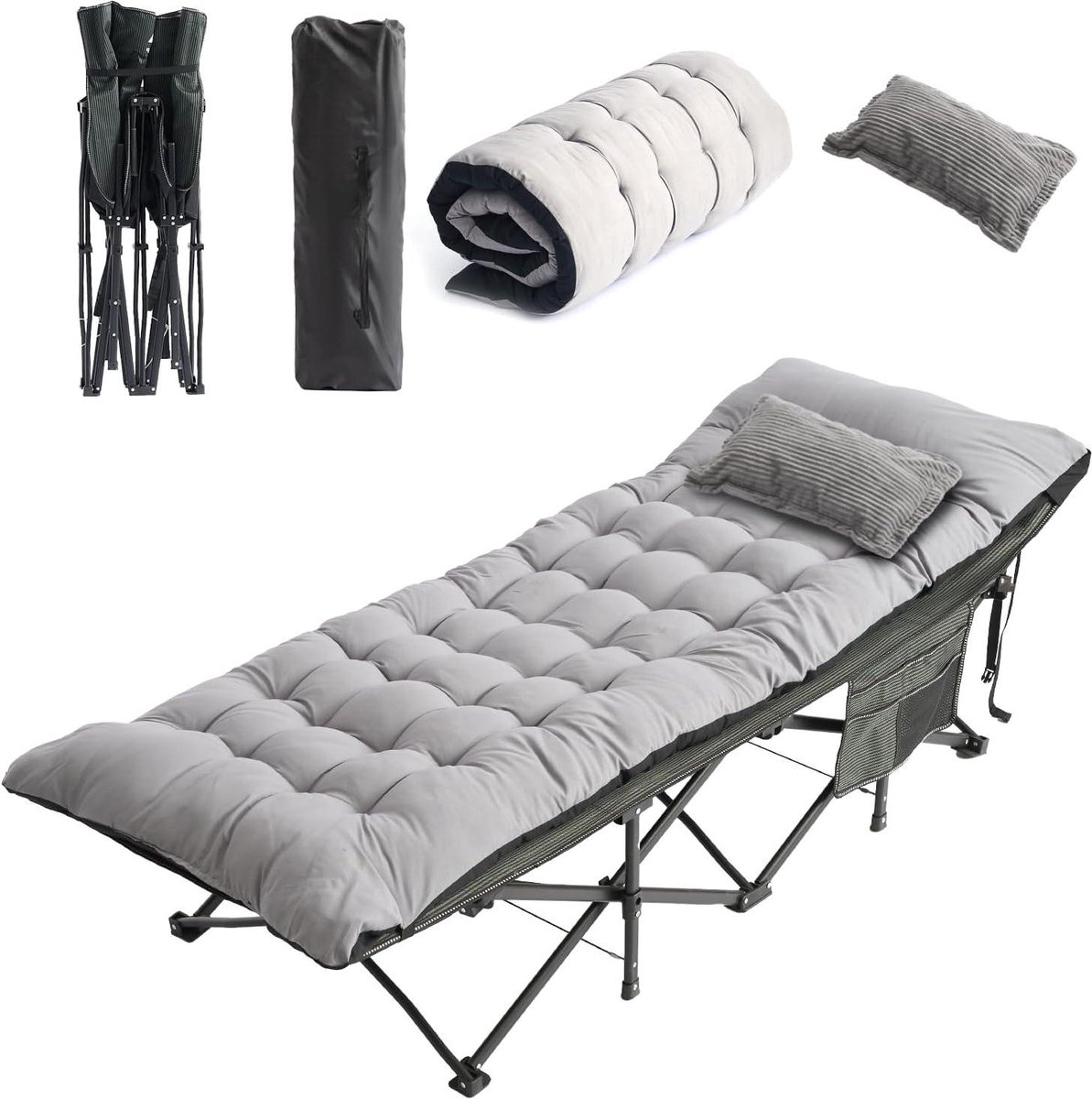 Veldbed met Matras - Campingbed Opvouwbaar - Comfortabel Slapen - Extra Brede Standaard - 71 cm Breed - Gestreept
