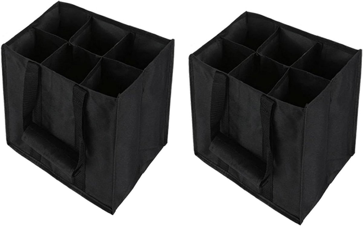 Flessenzakken - Draagtas Boodschappentas - Flessen Vervoeren - Met Scheidingswanden - 27 x 27 x 18 cm - Zwart
