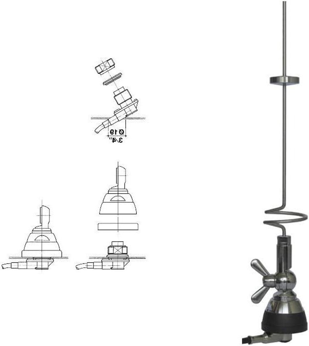 VHF/UHF Antenne - Maritieme Communicatie - Signaal Ontvangen - Dual Band Frequentie - 47 cm Hoog - Chroom