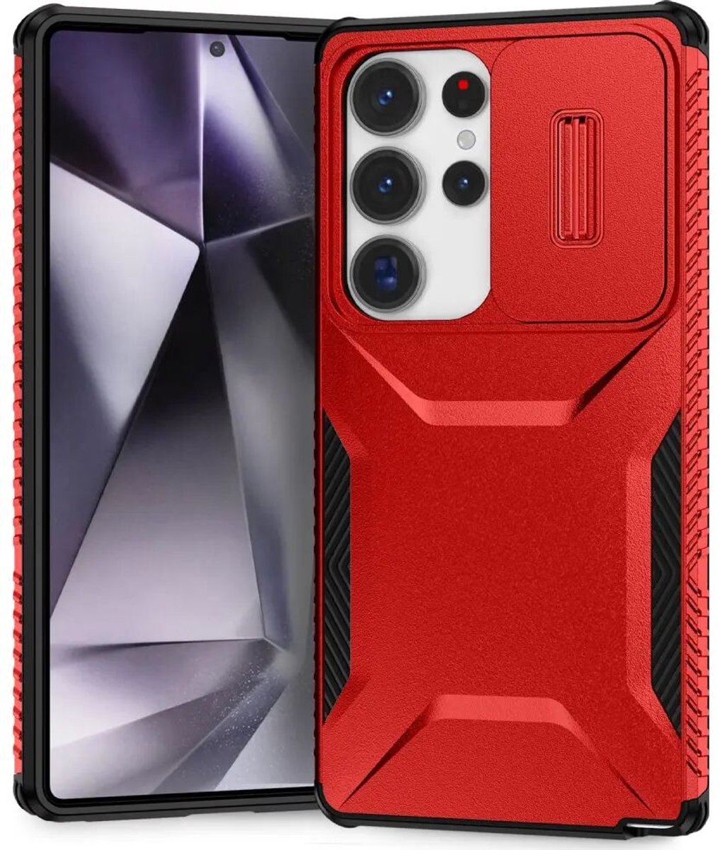 Hoesje Geschikt voor Samsung Galaxy S25 Ultra | Back Cover met Camera Slider | Schokbestendige Case | Camera Cover | Stevig | Rood