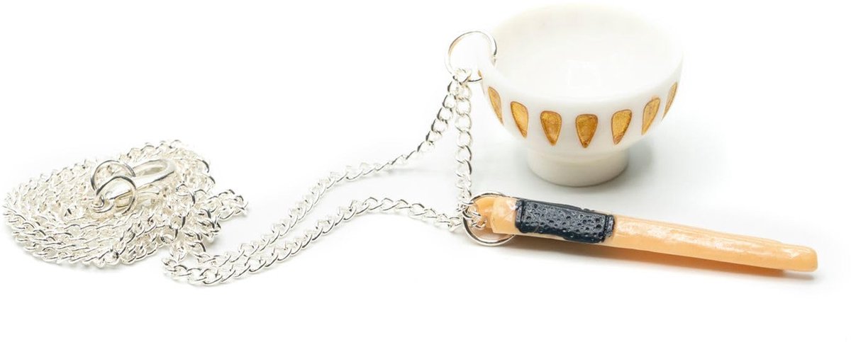 Bowl staafjes ketting 45 cm hanger halsketting soepkom kom Japan - handgemaakte modesieraden - schakelketting zilver, 35 mm, Kunststof