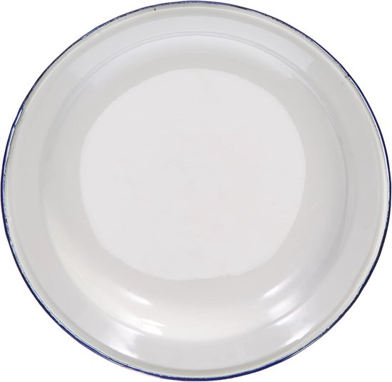 Diep Bord - Stalen Emaille - Kampeer Gebruik - Glad Oppervlak - 24 cm - Wit Blauw — afbeelding 4