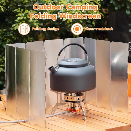 Opvouwbaar windscherm - Camping accessoire - Buiten koken - 16 aluminium platen - 130 x 24 cm - Zilver — afbeelding 4