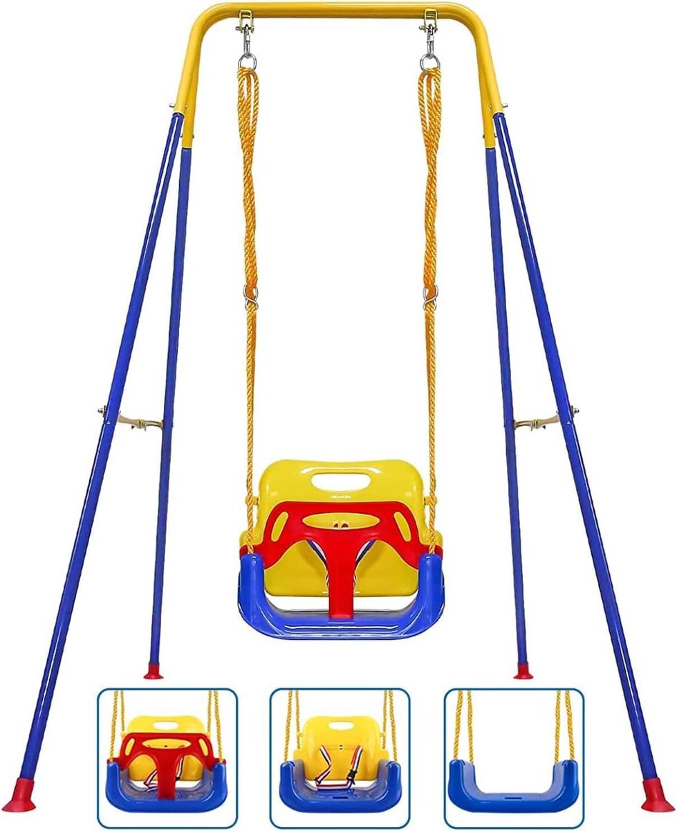 Babyschommel met Frame - Meegroeischommel - Buiten spelen - 3-in-1 design - 6 mnd tot 10 jr - Roze