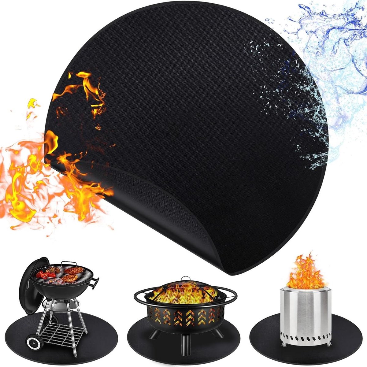 Herbruikbare Vuurkorfmat - Terras Beschermmat - Buiten Genieten - Vlamvertragend Weefsel - 122 cm Rond - Zwart
