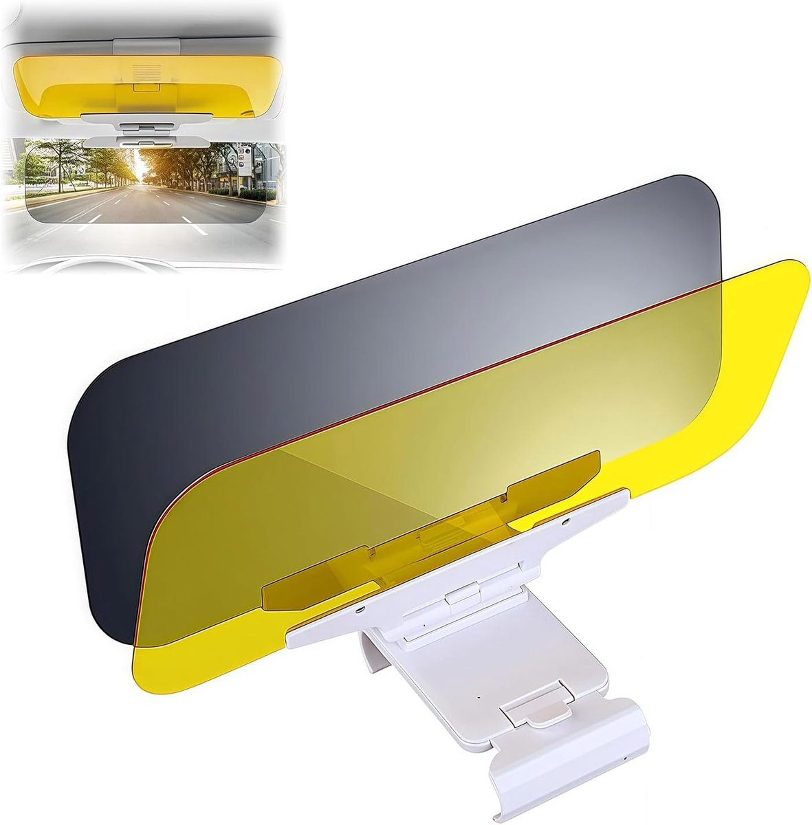 Zonneblende Verlenger, Dag en Nacht Scherm tegen Fel Licht en Verblinding, 2 in 1 Scherm Acryl, 32x12cm, Universeel voor Auto's en Vrachtwagens, Gereedschapsloze Montage