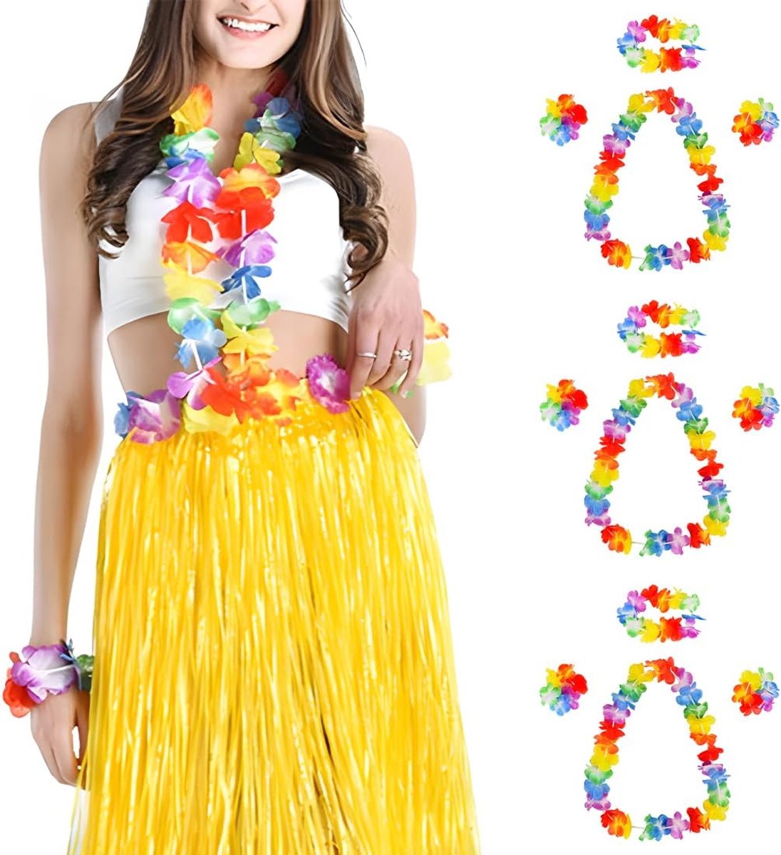 12 stuks Hawaïaanse leis Luau-bloemen met 6 armbanden, 3 linten en 3 kettingen, Hawaï-decoratie, leis voor Hawaii-feesten, tropische strandparty, Hawaïaanse nacht, bar, vakantie, strand