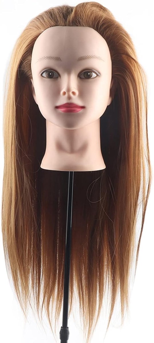 Silky human hair mannequin voor make-up en kappersopleiding - 28x19x16 cm, blonde en bruin haar, ideaal voor cosmetologie en hairstyling trainingen