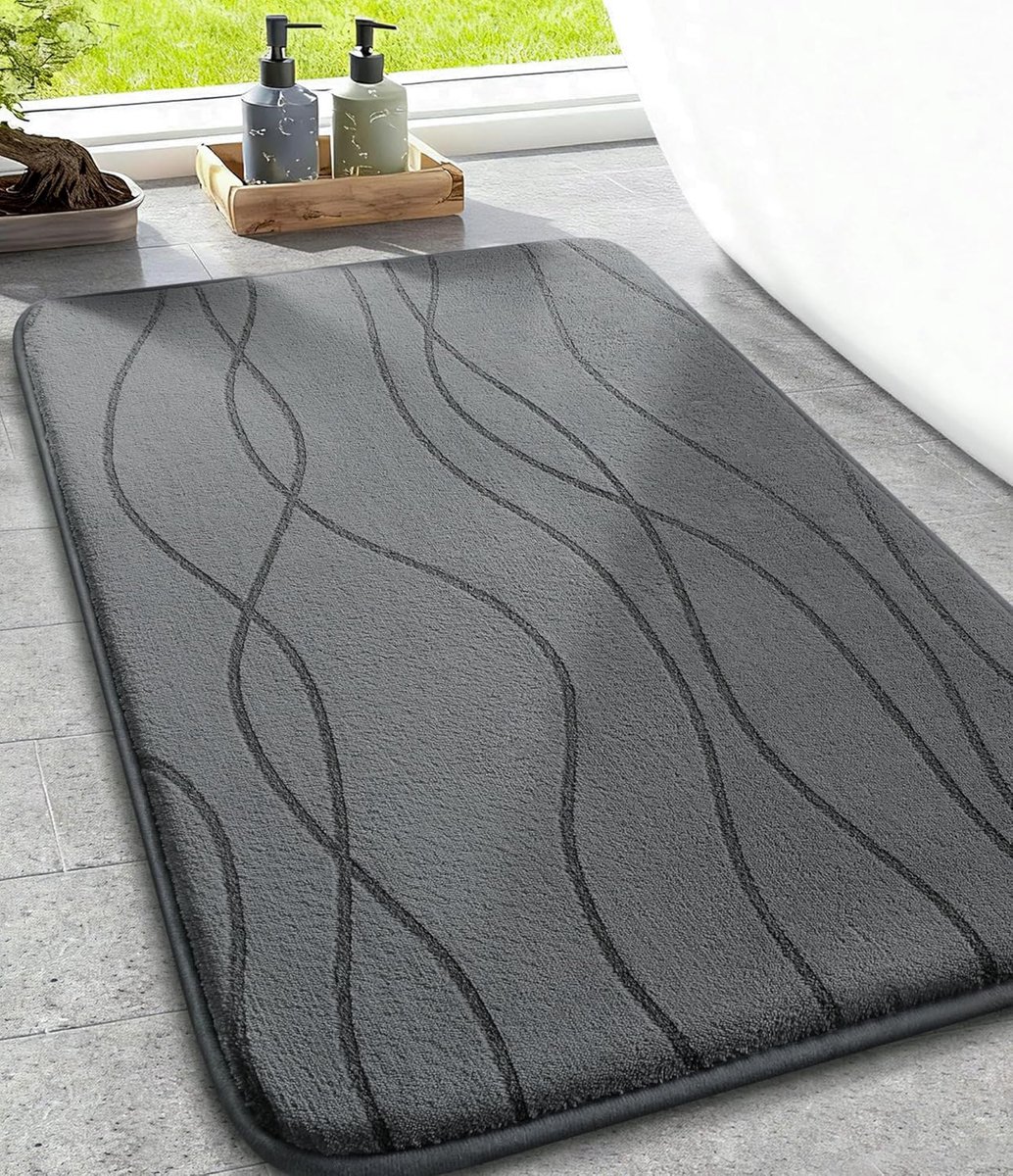 chakme Badkamertapijt, traagschuim, badmat, antislip, wasbaar, zacht, absorberend, douchemat voor badkamer, donkergrijs, 43 x 61 cm
