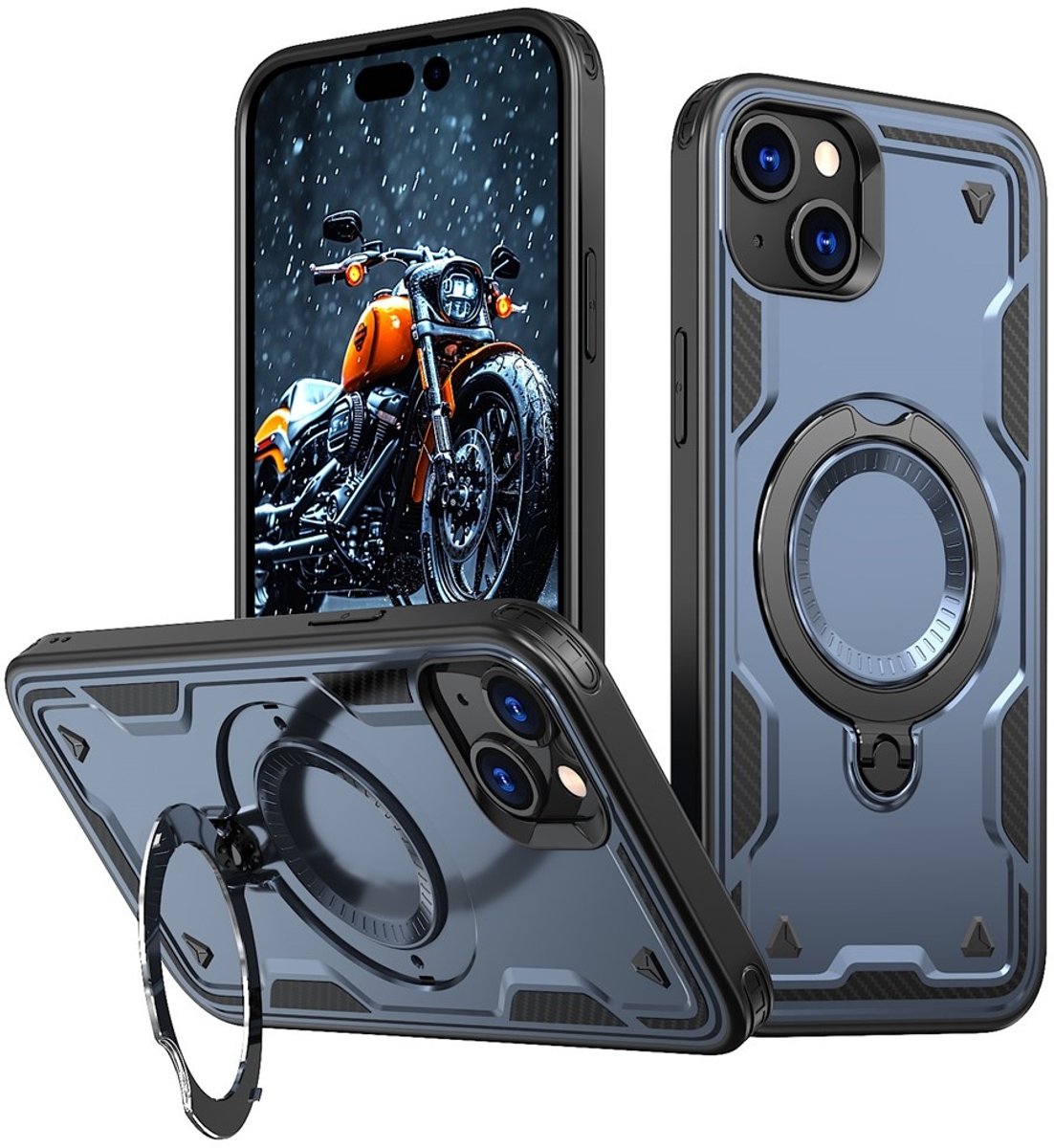 Coverup Hoesje - Geschikt voor iPhone 15 Hoesje - Coverup Armor Back Cover met MagSafe Compatible Kickstand - Blauw