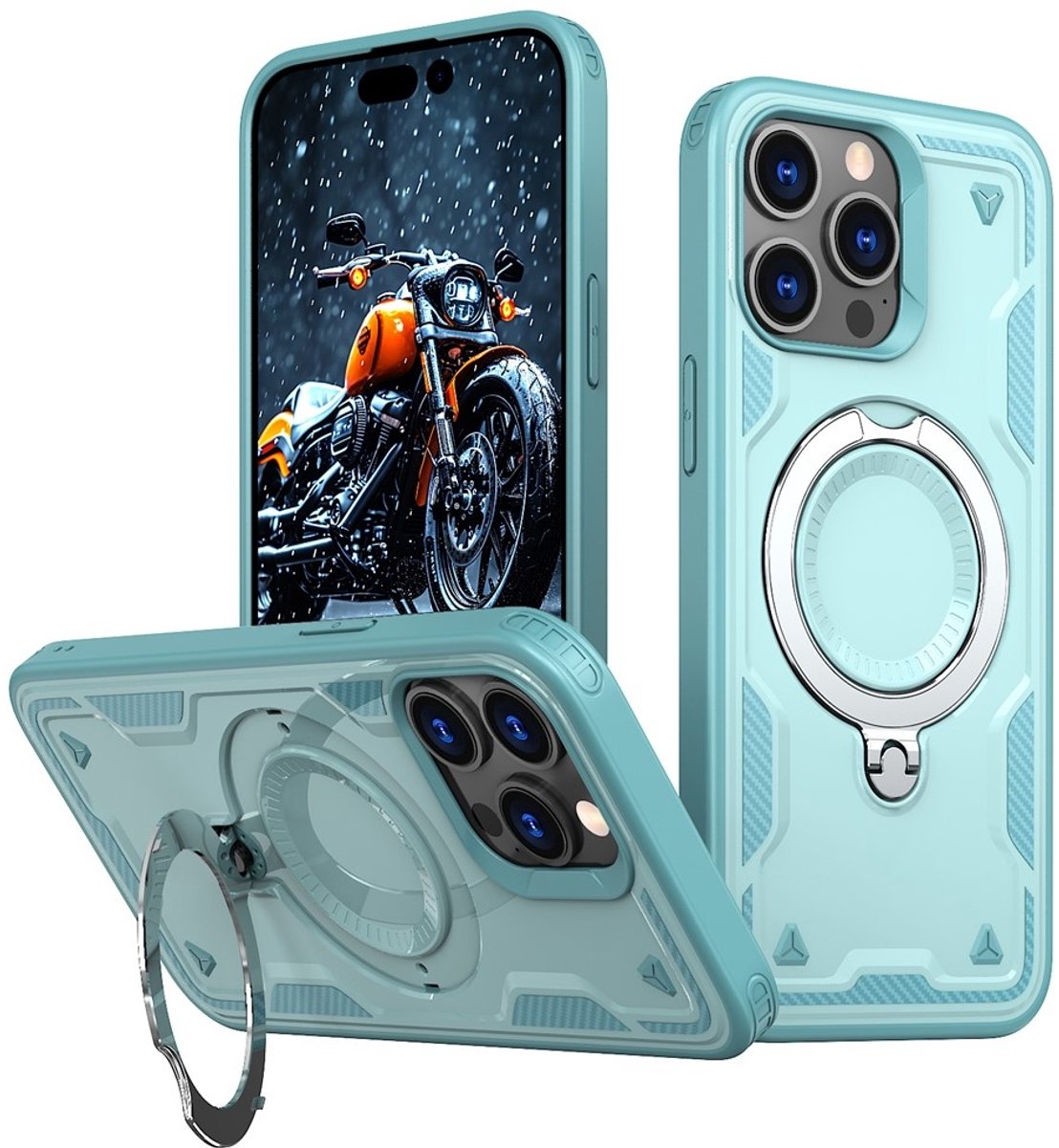 Coverup Hoesje - Geschikt voor iPhone 15 Pro Hoesje - Coverup Armor Back Cover met MagSafe Compatible Kickstand - Mintblauw