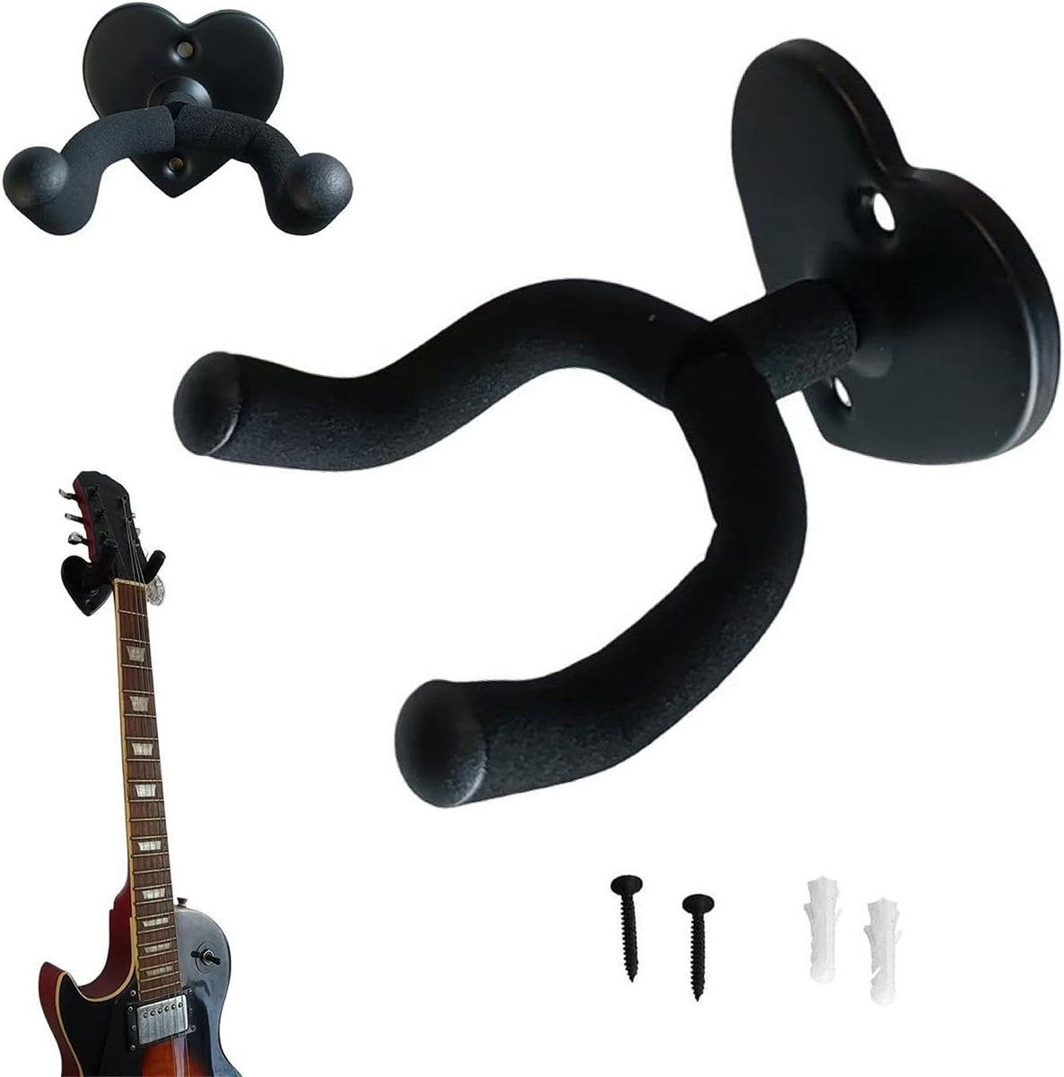 Gitaar Wandhouder - Instrumenten Hanger - Muziek Opbergen - Beschermende Spons - 12 cm - Zwart