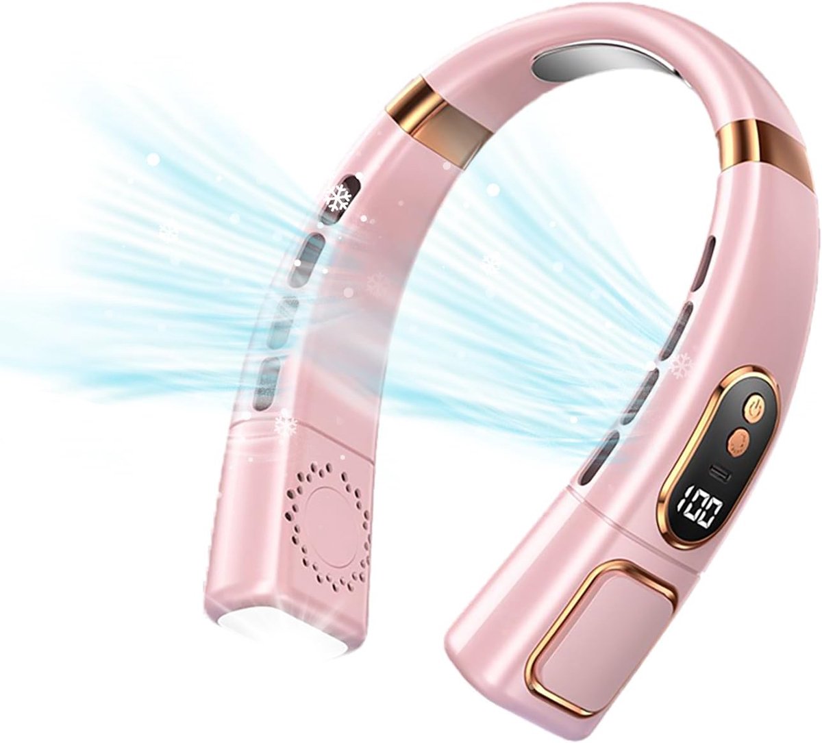 Ventilator Geschikt voor om de nek met koelplaat, draagbare, stille, bladloze airconditioner Geschikt voor om de nek, oplaadbare 8000mAh handsfree ventilator, unisex, Geschikt voor reizen, kamperen en buitengebruik (roze).