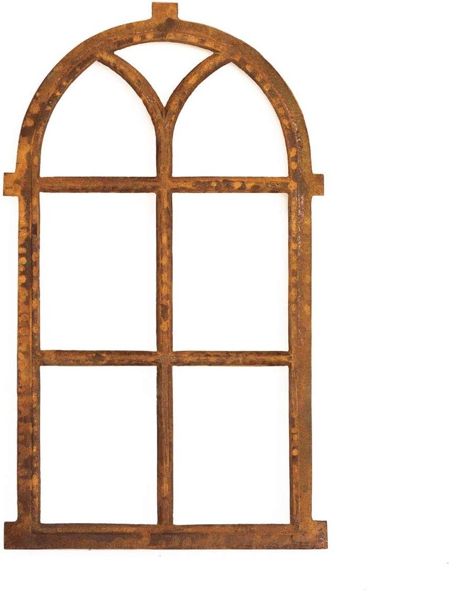 Gietijzeren Raam - Stijlvol Venster - Tuinmuur Decoratie - Ronde Boog Ontwerp - 98 x 54 cm - Gevlamd IJzer
