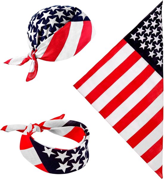 Bandana USA - Hoofddoek Nekdoek - Feestelijke Accessoire - Iconisch Patroon - 55 x 55 cm - Rood Wit Blauw