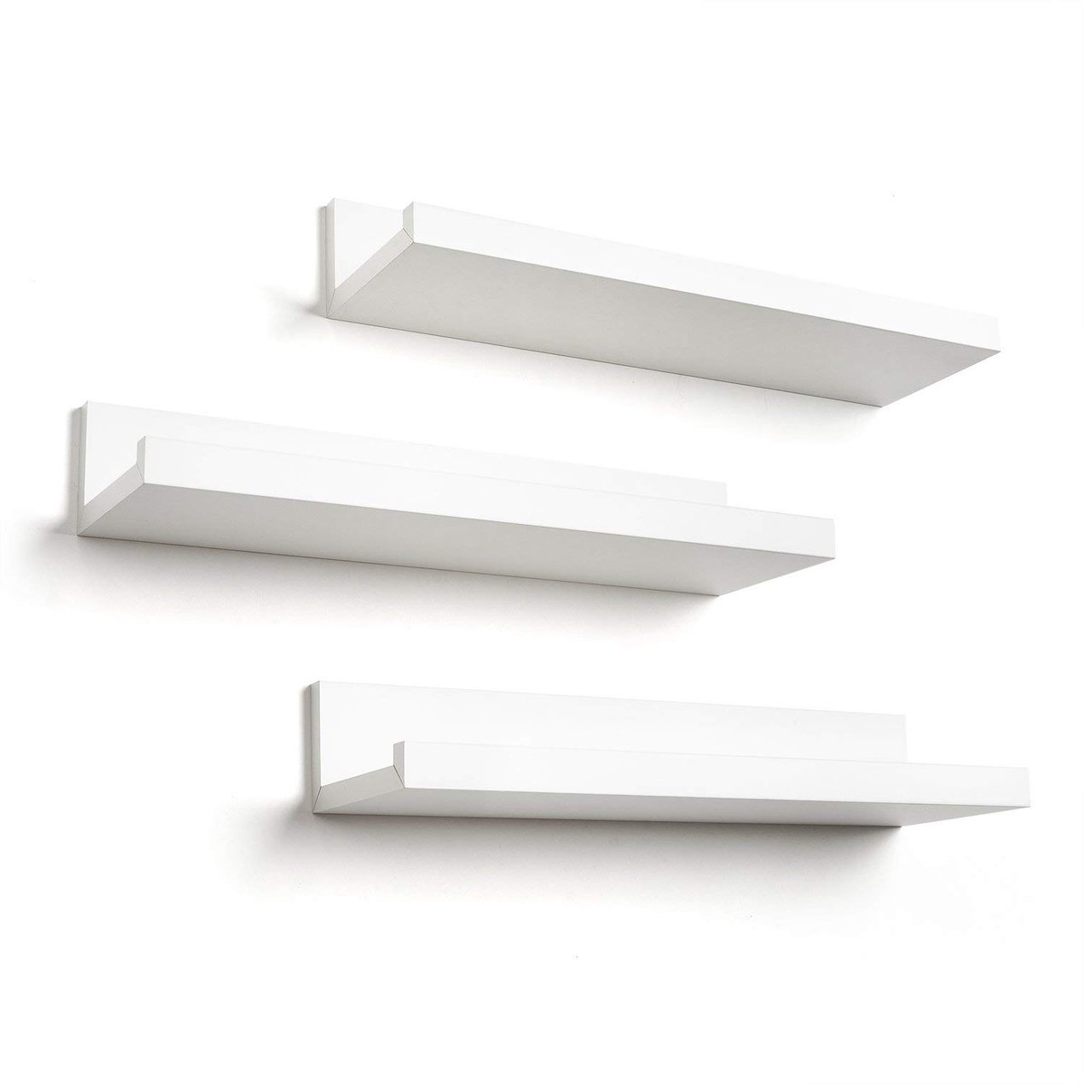 36 cm zwevende planken in wit - set van 3 houten planken voor muur - woonkamer, keuken, kantoor, slaapkamer, badkamer planken voor opslag - witte planken voor muur met lip