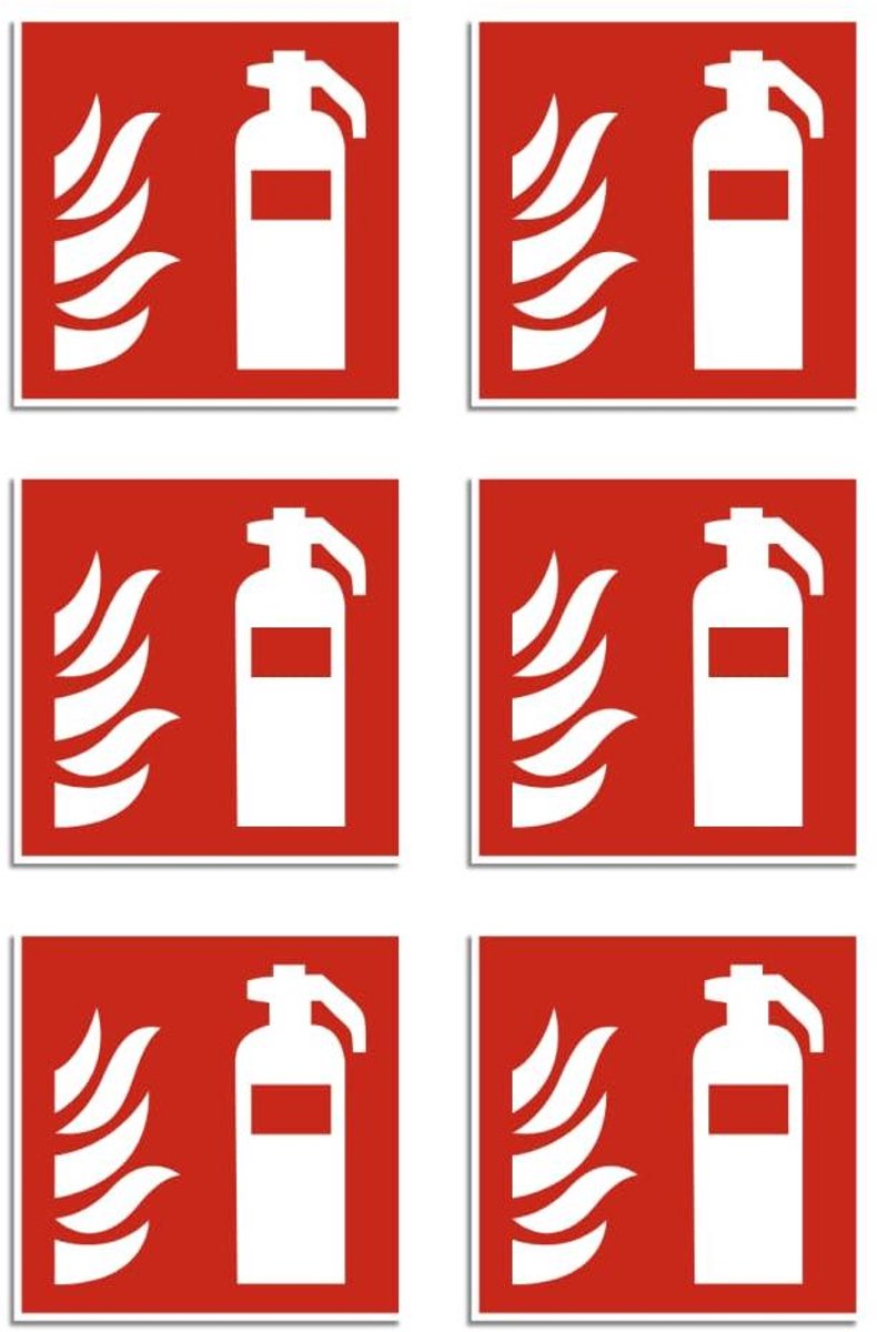 Brandveiligheidstekens - Veiligheidsstickers Brandblusser - Veiligheid Markeren - DIN EN ISO 7010 - 50 x 50 mm 6 stuks