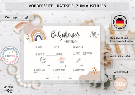 Babyshower Raadspel Kaarten - Baby Party Spel - Voorspellingen Invullen - Liefdevol Ontworpen - 30 Stuks A6 - Meerdere Kleuren — afbeelding 4