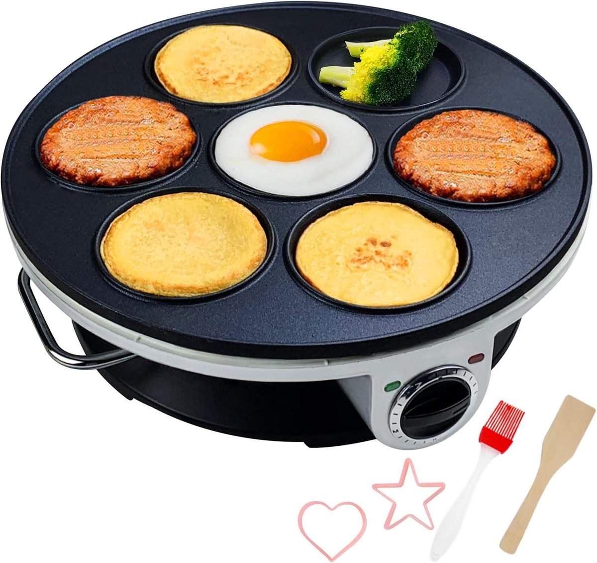 Elektrische Pannenkoek Maker - Mini Crêpe Pan - Ontbijt Maken - 7-Gaten Ontwerp - 1000 Watt - Zwart