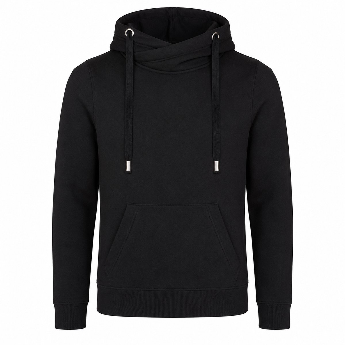Cross Neck Hoodie Heren – Heavyweight Hoodie 330 g/m² – Crossover Hals – Streetwear Trui Zwart