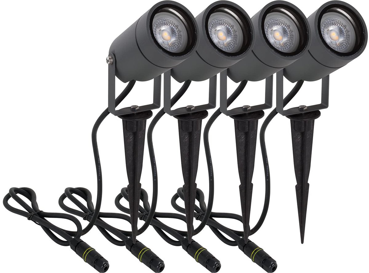 Landschapsverlichting Outdoor 4 stuks, GU10 Spike Lights Outdoor voor Tuin Pad Patio Exterieur Buiten Achtertuin Gazon Loopbrug, Verstelbare IP65 Aluminium Spotlight met IP68 Connector