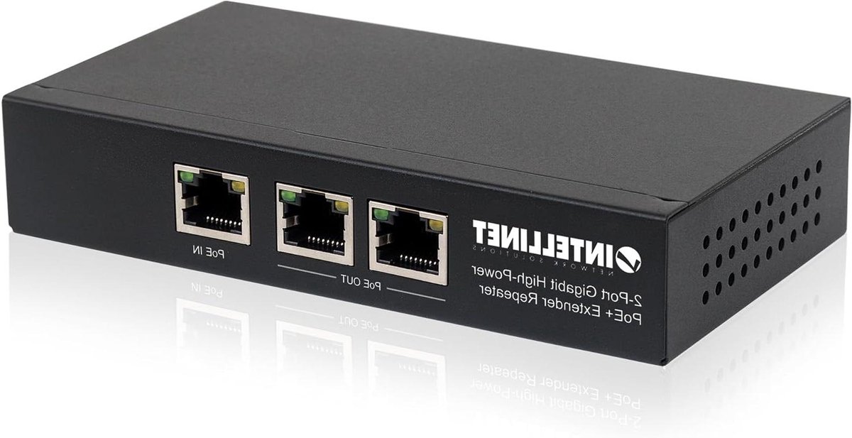 PoE+ Extender - Netwerk Repeater - Netwerk Uitbreiden - Twee Poorten - 200 meter - Metaal