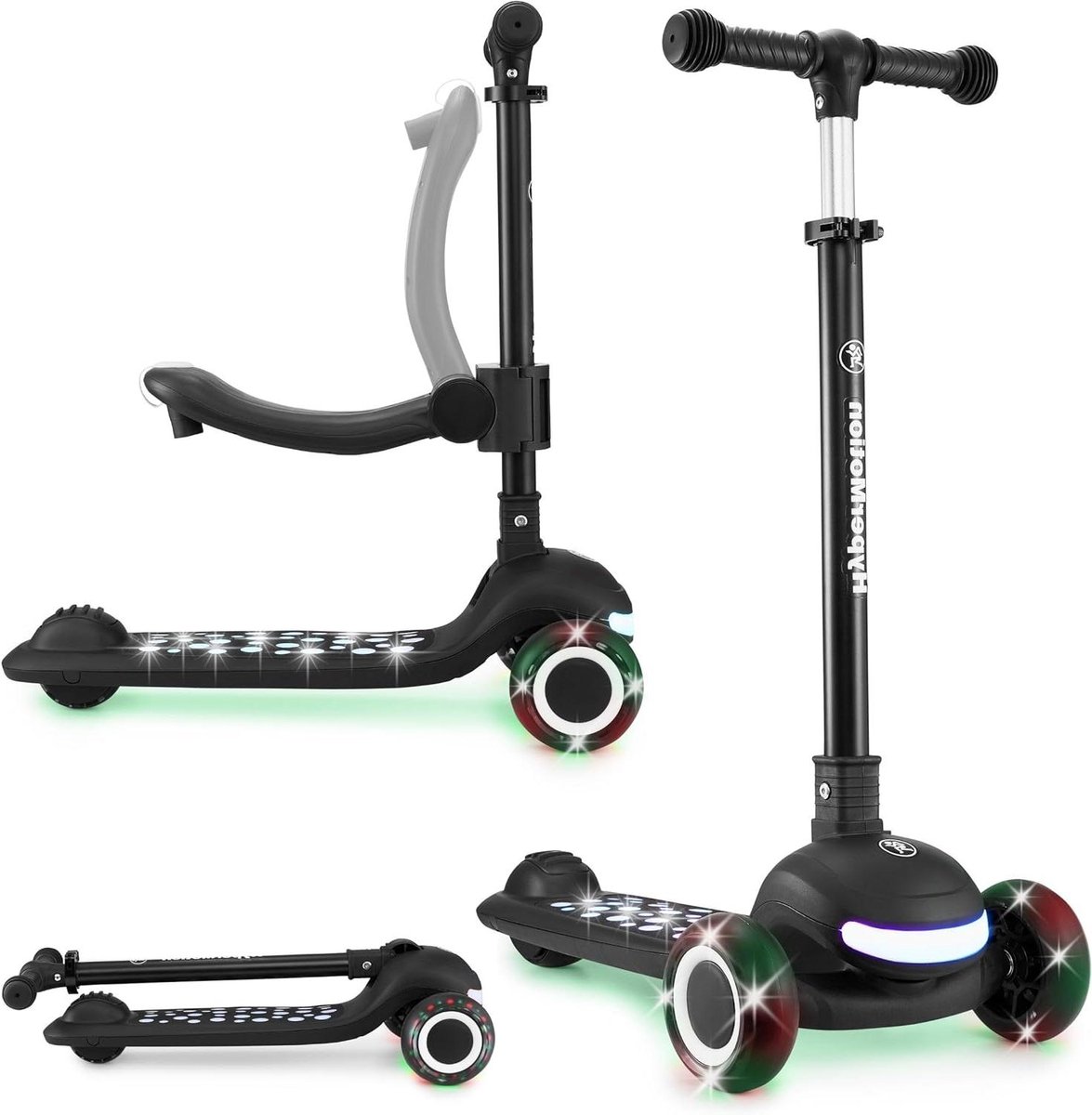Kinderscooter 3-in-1 - Loopfiets Step - Buiten Spelen - Verstelbaar Stuur en Zadel - Tot 50 kg - Zwart