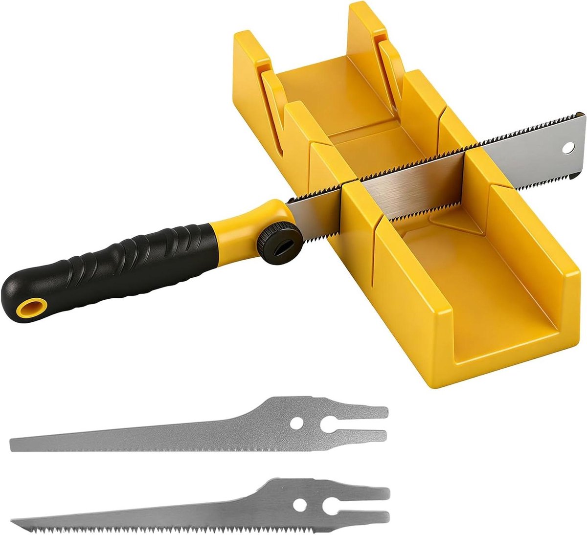 Verstekbak met zaagset - Houtbewerking gereedschap - Nauwkeurig zagen - 3 hoeken instelbaar - 4 delig - Grijs