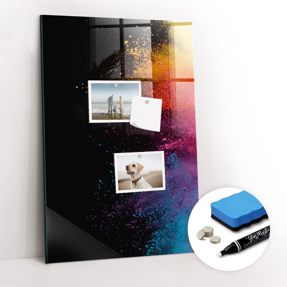 Tulup Whitebord - Gekleurd poeder - 40 x 60 cm - Veelkleurig Memobord Magnetisch - Gratis 5 Sterke Magneten + Whiteboard Marker & Wisser - Scandinavisch Design Bord - Magneetbord Keuken - Planning Muur