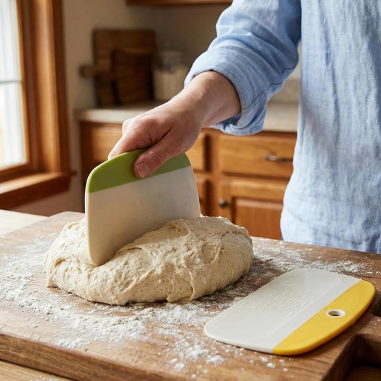 2 stuks flexibele deegblad kunststof deegschraper met schaal anti-slip deegspatel brood bakken accessoires deegsnijder keukenspatel voor het snijden van brooddeeg — afbeelding 4