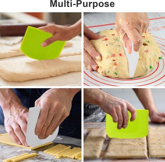 3 stuks deegschraper, deegschraper snijder, plastic gebak brood deeg cutter kom schraper gladder gereedschap, broodschraper voor het bakken van brood, pizza en cake (groen, wit) — afbeelding 4