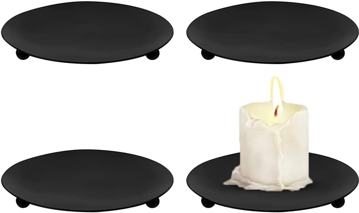 4 stuks retro stompkaarsenhouders, 10 cm/3,9 inch kandelaar van ijzer, ronde kandelaar, zwarte metalen kandelaar, voor familie, bruiloft, feest, verjaardagsdiner, Kerstmis