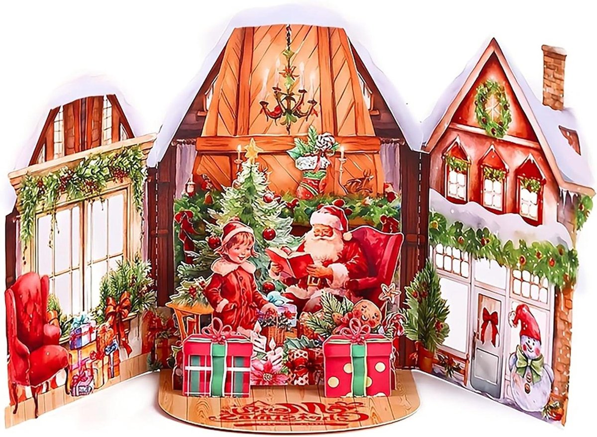 Kerstkaarten - 3D Wenskaarten - Feestelijke Groeten - Innovatief Ontwerp - 114 x 16 cm - Kerstman en Meisje