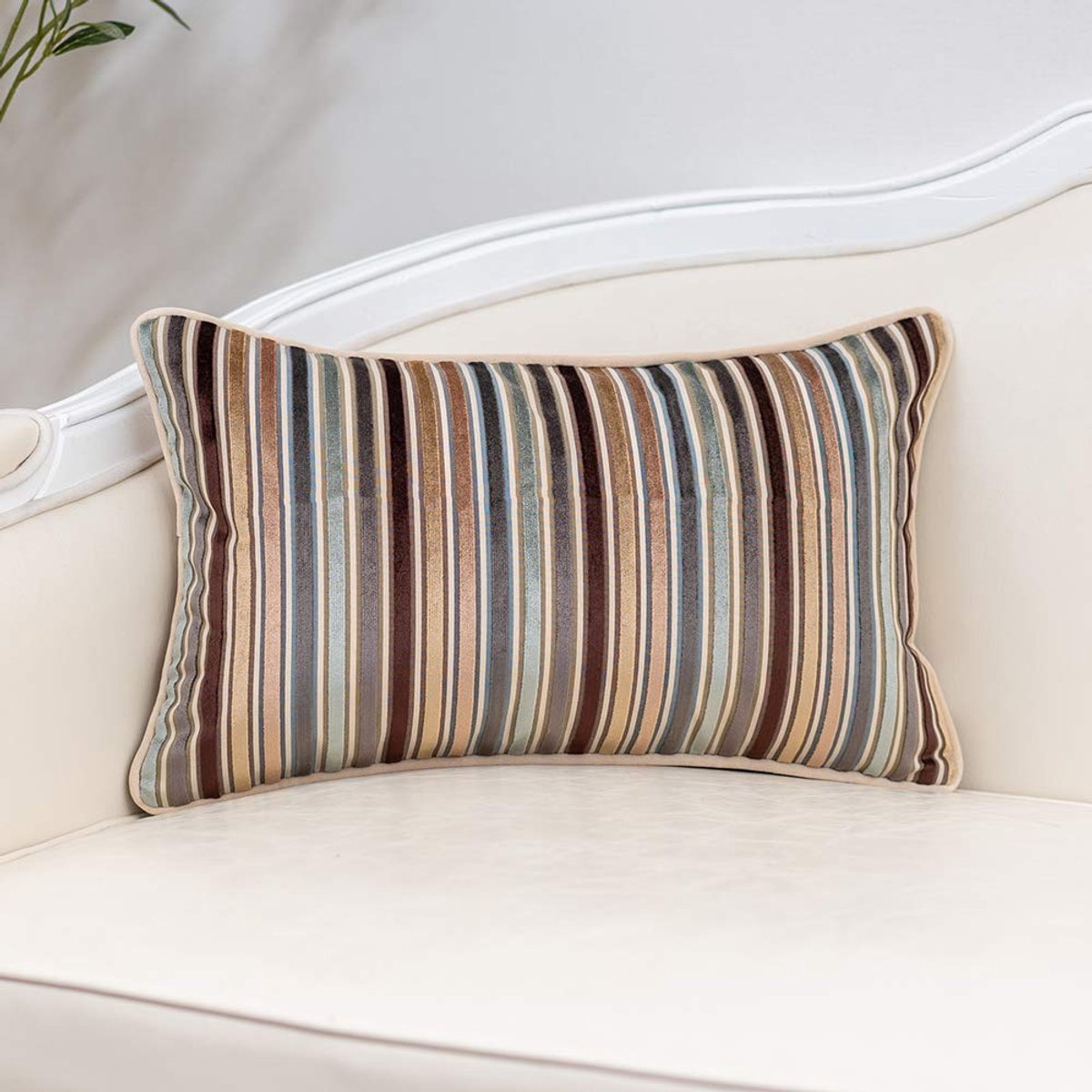 Koffie gestreepte fluwelen lendenkussenhoes veelkleurig getextureerde boho kussensloop moderne neutrale rechthoekige kussensloop voor bank bank slaapkamer woonkamer woondecoratie 30 x 50 cm