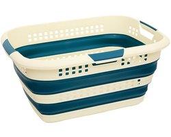 5Five wasmand - opvouwbaar - kunststof - 70 Liter - blauw/wit - 60 x 44 x 28 cm - met handvatten - huishouden / camping