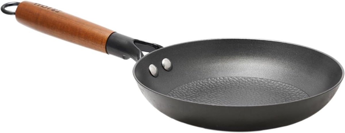 Gietijzeren Pan - Antiaanbak Koekenpan - Gezond Koken - Afneembare Houten Greep - Diameter 20 cm - Zwart