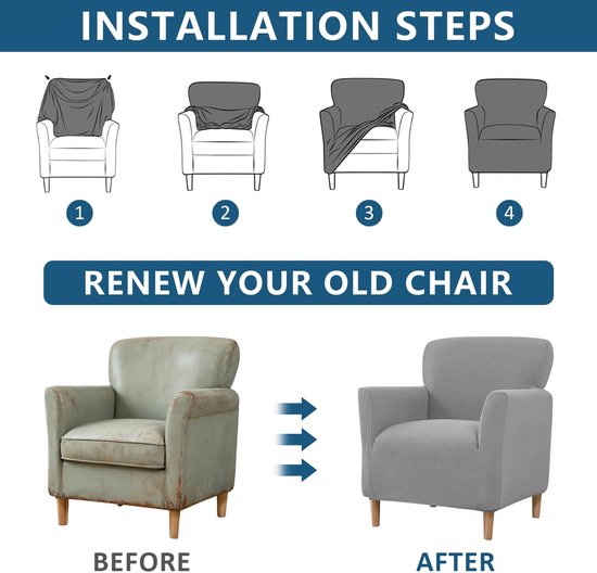 Stoelhoes met armleuningen, stretch, elastische stoelhoes van jacquard-gebreide stof, universele stoelhoes voor oorfauteuil en clubstoel, wasbaar, bescherming tegen vlekken en slijtage (lichtgrijs) — afbeelding 3