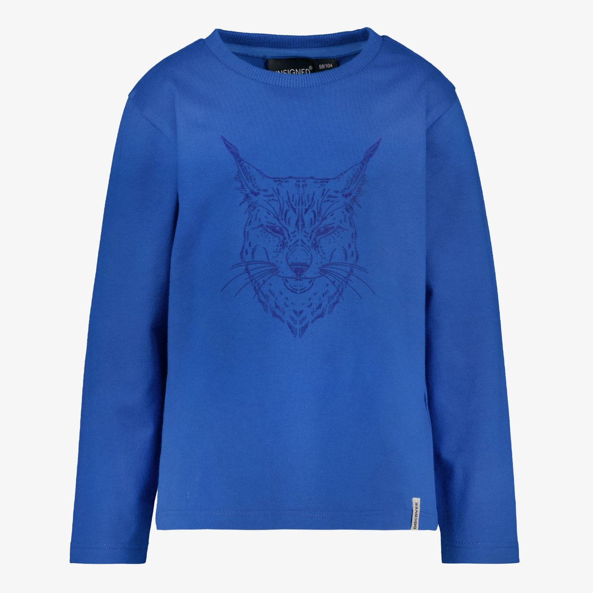 Unsigned jongens shirt met lange mouwen en lynx opdruk blauw - Maat 122/128