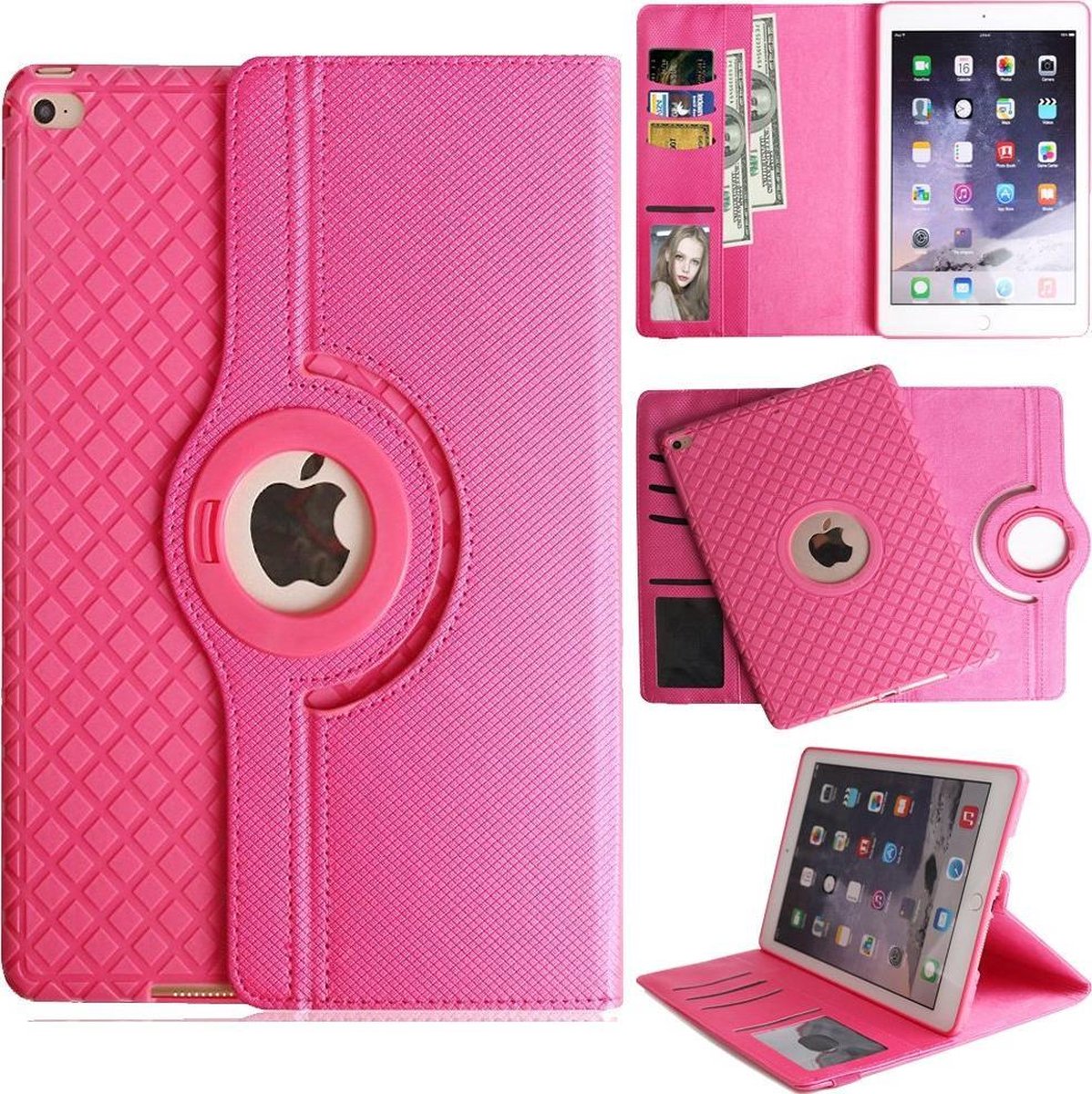 P.C.K. Luxe Hoesje/Boekhoesje/Bookcover/Pasjes/draaibaar roze geschikt voor Apple iPad MINI 1/2/3 MET PEN