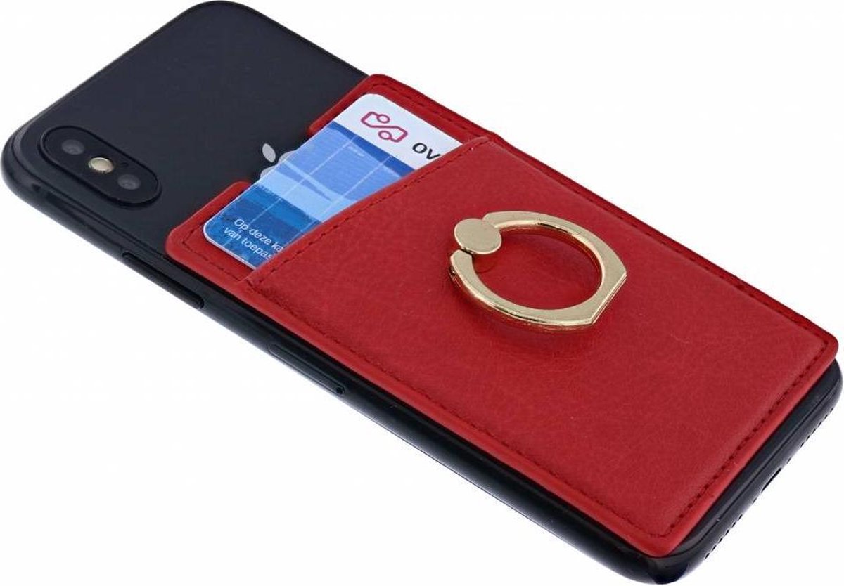 Ntech Peel & Stick universele Smartphone Pocket kaarthouder met een ringstandaard Rood