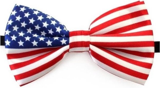 Amerika verkleed vlinderstrikje 12 cm voor dames/heren -  Landen thema verkleedaccessoires/feestartikelen - Vlinderstrikken/vlinderdassen met elastieken sluiting